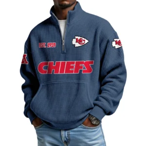 Kansas City Chiefs Men’s Quarter Zip Pullover Sweatshirt Waffle Knit Pocket