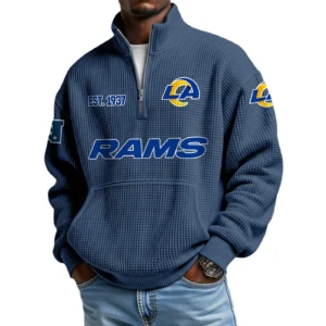 Los Angeles Rams Men’s Quarter Zip Pullover Sweatshirt Waffle Knit Pocket