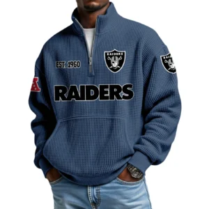Las Vegas Raiders Men’s Quarter Zip Pullover Sweatshirt Waffle Knit Pocket