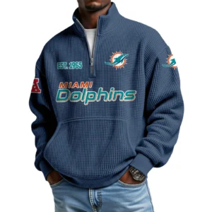 Miami Dolphins Men’s Quarter Zip Pullover Sweatshirt Waffle Knit Pocket
