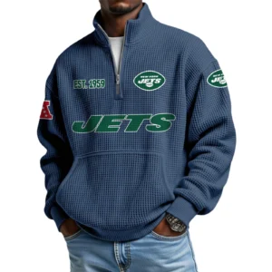 New York Jets Men’s Quarter Zip Pullover Sweatshirt Waffle Knit Pocket