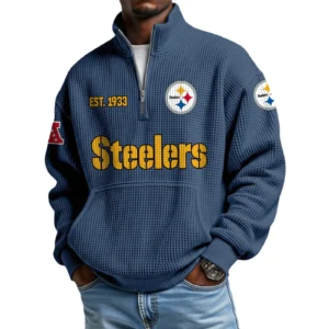 Pittsburgh Steelers Men’s Quarter Zip Pullover Sweatshirt Waffle Knit Pocket