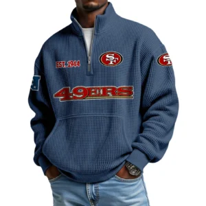 San Francisco 49ers Men’s Quarter Zip Pullover Sweatshirt Waffle Knit Pocket