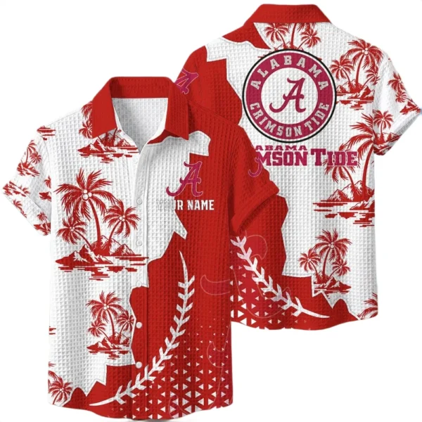 Alabama Crimson Tide Hawaiian Shirt Premium Lightweight Waffle Knit Personalize Name