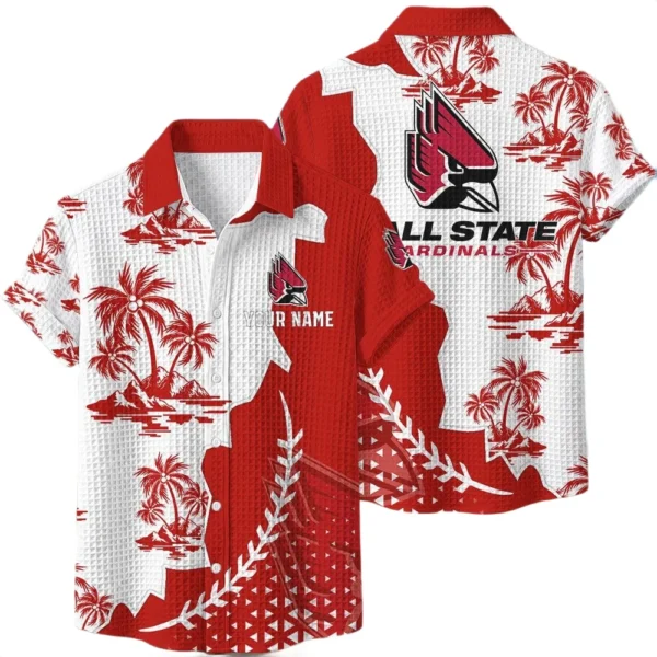 Ball State Cardinals Hawaiian Shirt Premium Lightweight Waffle Knit Personalize Name