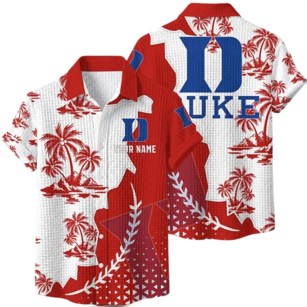 Duke Blue Devils Hawaiian Shirt Premium Lightweight Waffle Knit Personalize Name