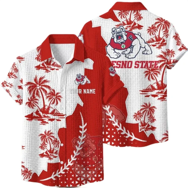 Fresno State Bulldogs Hawaiian Shirt Premium Lightweight Waffle Knit Personalize Name