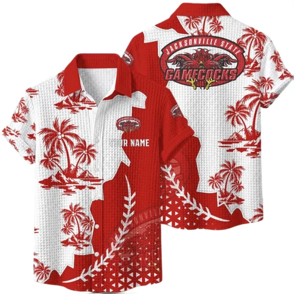 Jacksonville State Gamecocks Hawaiian Shirt Premium Lightweight Waffle Knit Personalize Name