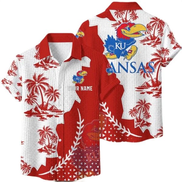 Kansas Jayhawks Hawaiian Shirt Premium Lightweight Waffle Knit Personalize Name