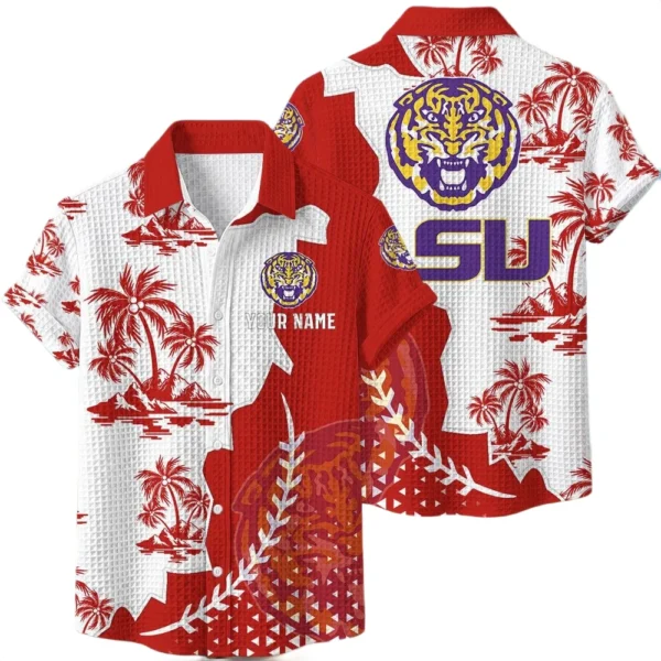 LSU Tigers Hawaiian Shirt Premium Lightweight Waffle Knit Personalize Name