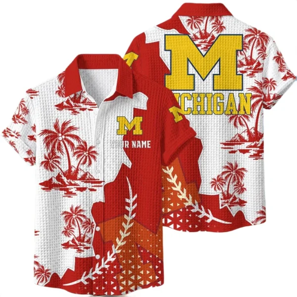 Michigan Wolverines Hawaiian Shirt Premium Lightweight Waffle Knit Personalize Name