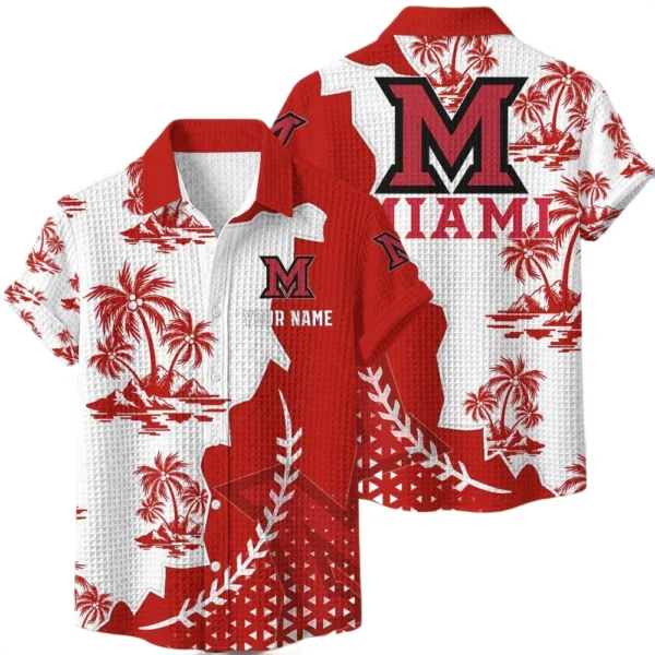 Miami RedHawks Hawaiian Shirt Premium Lightweight Waffle Knit Personalize Name