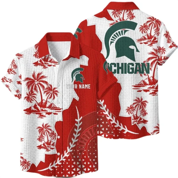 Michigan State Spartans Hawaiian Shirt Premium Lightweight Waffle Knit Personalize Name