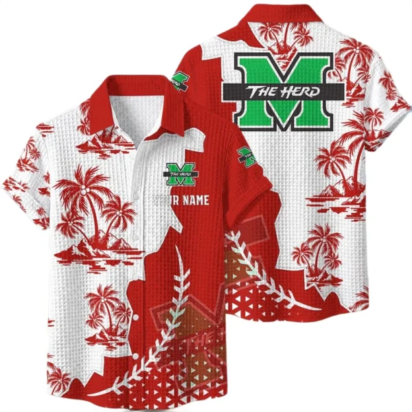 Marshall Thundering Herd Hawaiian Shirt Premium Lightweight Waffle Knit Personalize Name