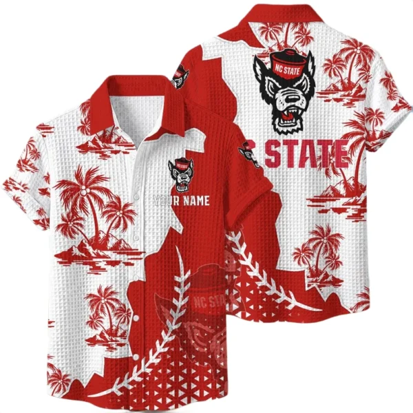 NC State Wolfpack Hawaiian Shirt Premium Lightweight Waffle Knit Personalize Name