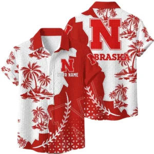 Nebraska Cornhuskers Hawaiian Shirt Premium Lightweight Waffle Knit Personalize Name