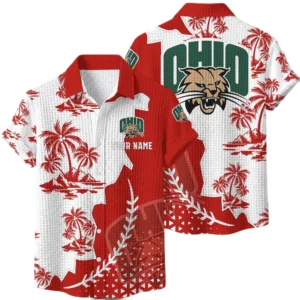 Ohio Bobcats Hawaiian Shirt Premium Lightweight Waffle Knit Personalize Name