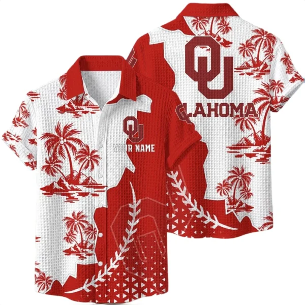 Oklahoma Sooners Hawaiian Shirt Premium Lightweight Waffle Knit Personalize Name