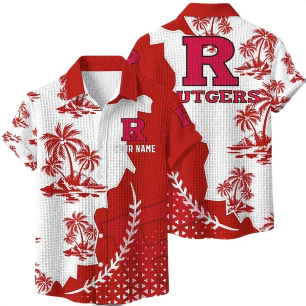 Rutgers Scarlet Knights Hawaiian Shirt Premium Lightweight Waffle Knit Personalize Name