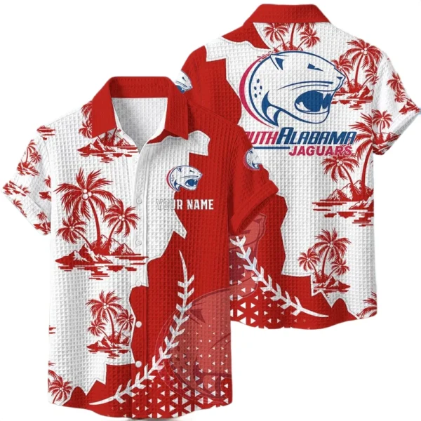 South Alabama Jaguars Hawaiian Shirt Premium Lightweight Waffle Knit Personalize Name