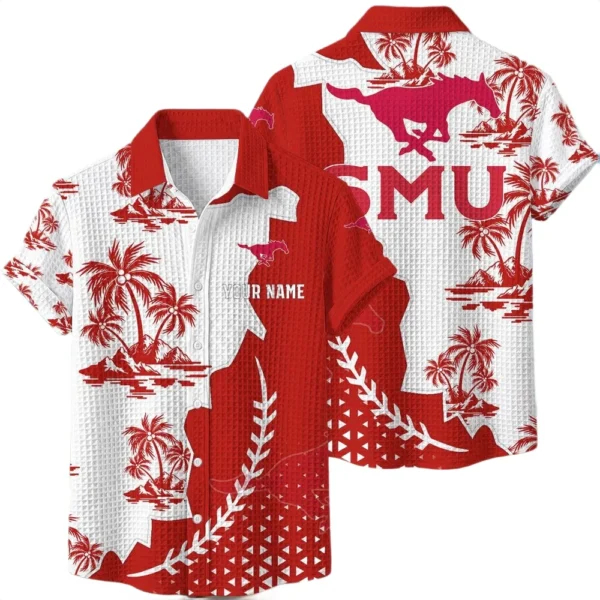 SMU Mustangs Hawaiian Shirt Premium Lightweight Waffle Knit Personalize Name