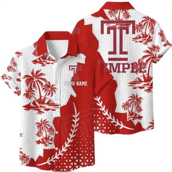 Temple Owls Hawaiian Shirt Premium Lightweight Waffle Knit Personalize Name