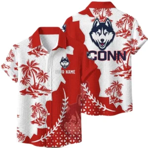 UConn Huskies Hawaiian Shirt Premium Lightweight Waffle Knit Personalize Name