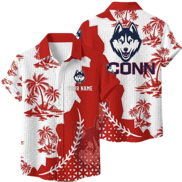 UConn Huskies Hawaiian Shirt Premium Lightweight Waffle Knit Personalize Name
