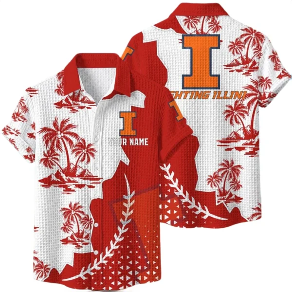 Illinois Fighting Illini Hawaiian Shirt Premium Lightweight Waffle Knit Personalize Name