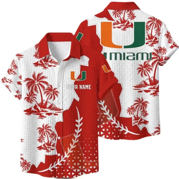 Miami Hurricanes Hawaiian Shirt Premium Lightweight Waffle Knit Personalize Name