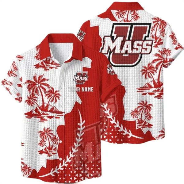 UMass Minutemen Hawaiian Shirt Premium Lightweight Waffle Knit Personalize Name