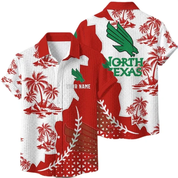 North Texas Mean Green Hawaiian Shirt Premium Lightweight Waffle Knit Personalize Name