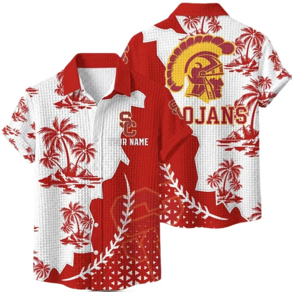 USC Trojans Hawaiian Shirt Premium Lightweight Waffle Knit Personalize Name