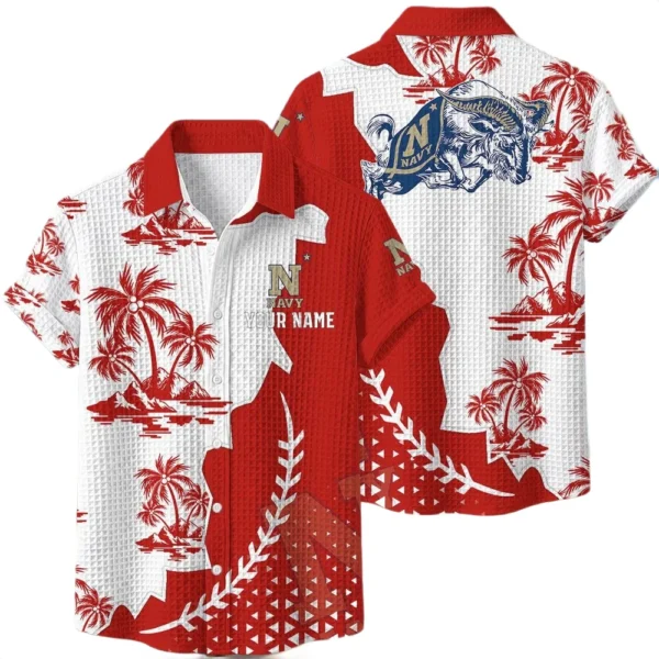 Navy Midshipmen Hawaiian Shirt Premium Lightweight Waffle Knit Personalize Name