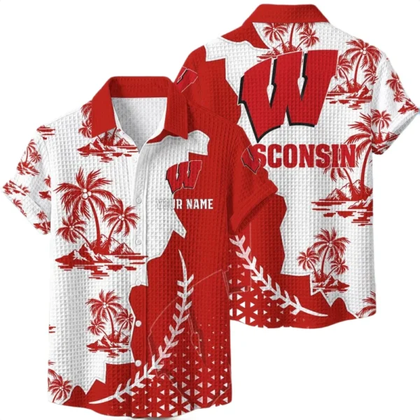Wisconsin Badgers Hawaiian Shirt Premium Lightweight Waffle Knit Personalize Name