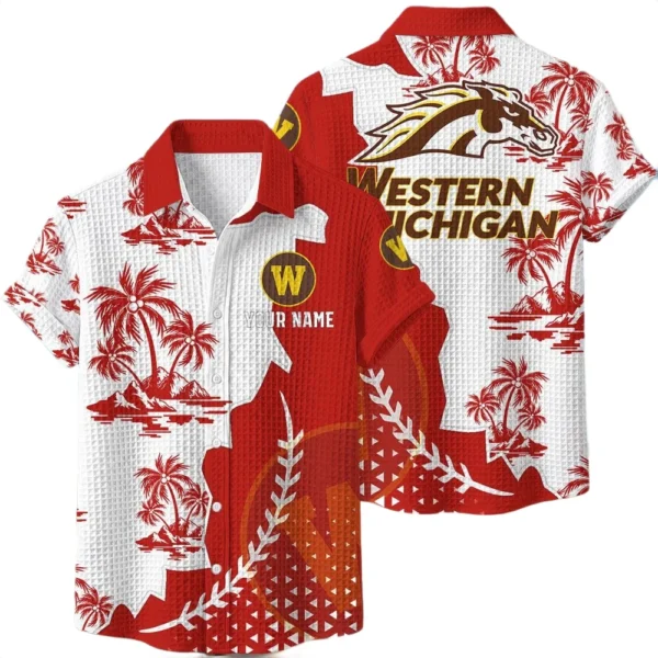 Western Michigan Broncos Hawaiian Shirt Premium Lightweight Waffle Knit Personalize Name