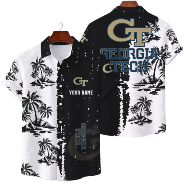 Georgia Tech Yellow Jackets Hawaiian Shirt Premium Lightweight Waffle Knit Customize Name