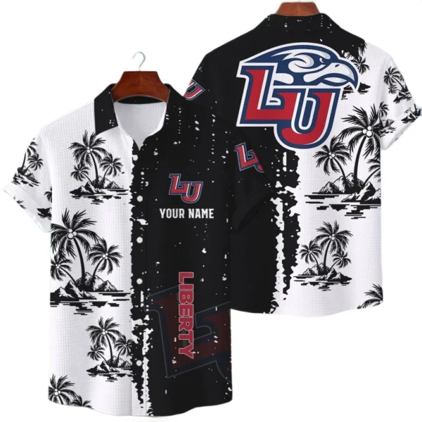Liberty Flames Hawaiian Shirt Premium Lightweight Waffle Knit Customize Name