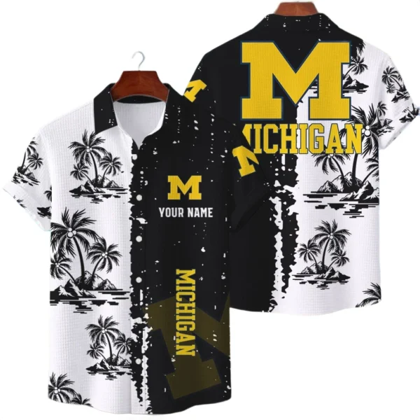 Michigan Wolverines Hawaiian Shirt Premium Lightweight Waffle Knit Customize Name