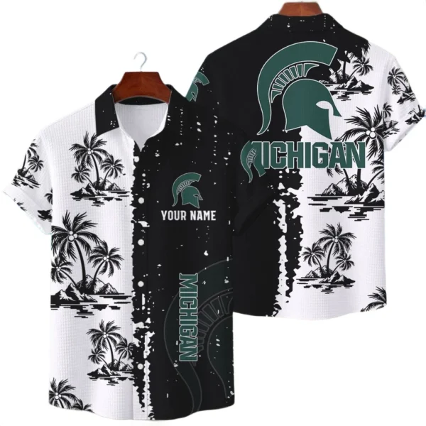 Michigan State Spartans Hawaiian Shirt Premium Lightweight Waffle Knit Customize Name