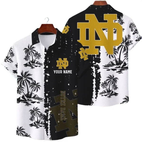 Notre Dame Fighting Irish Hawaiian Shirt Premium Lightweight Waffle Knit Customize Name