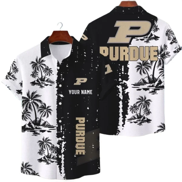 Purdue Boilermakers Hawaiian Shirt Premium Lightweight Waffle Knit Customize Name