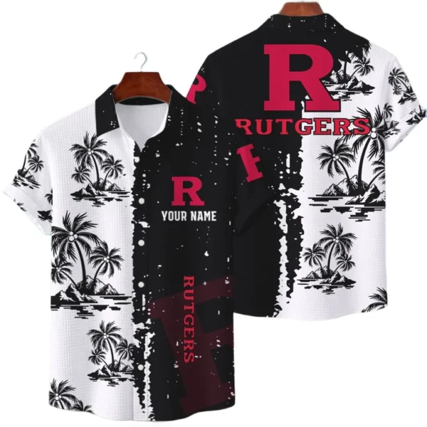 Rutgers Scarlet Knights Hawaiian Shirt Premium Lightweight Waffle Knit Customize Name