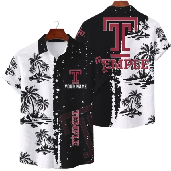 Temple Owls Hawaiian Shirt Premium Lightweight Waffle Knit Customize Name