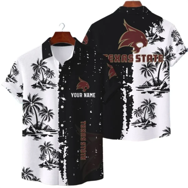 Texas State Bobcats Hawaiian Shirt Premium Lightweight Waffle Knit Customize Name