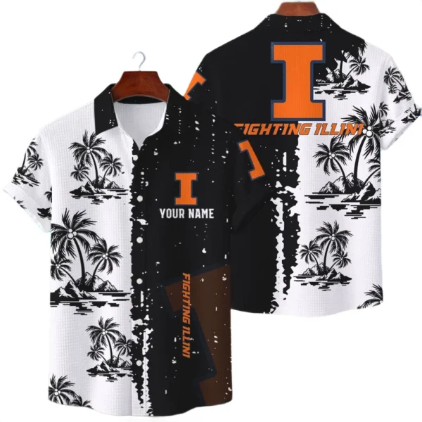 Illinois Fighting Illini Hawaiian Shirt Premium Lightweight Waffle Knit Customize Name
