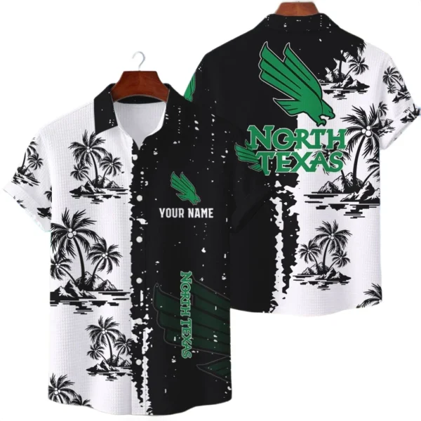 North Texas Mean Green Hawaiian Shirt Premium Lightweight Waffle Knit Customize Name