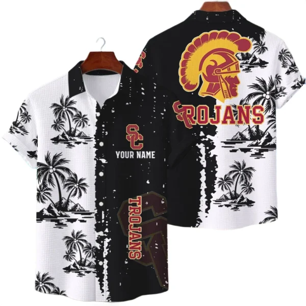 USC Trojans Hawaiian Shirt Premium Lightweight Waffle Knit Customize Name