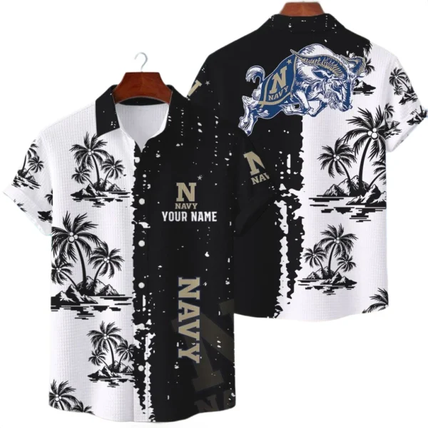 Navy Midshipmen Hawaiian Shirt Premium Lightweight Waffle Knit Customize Name