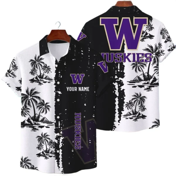 Washington Huskies Hawaiian Shirt Premium Lightweight Waffle Knit Customize Name
